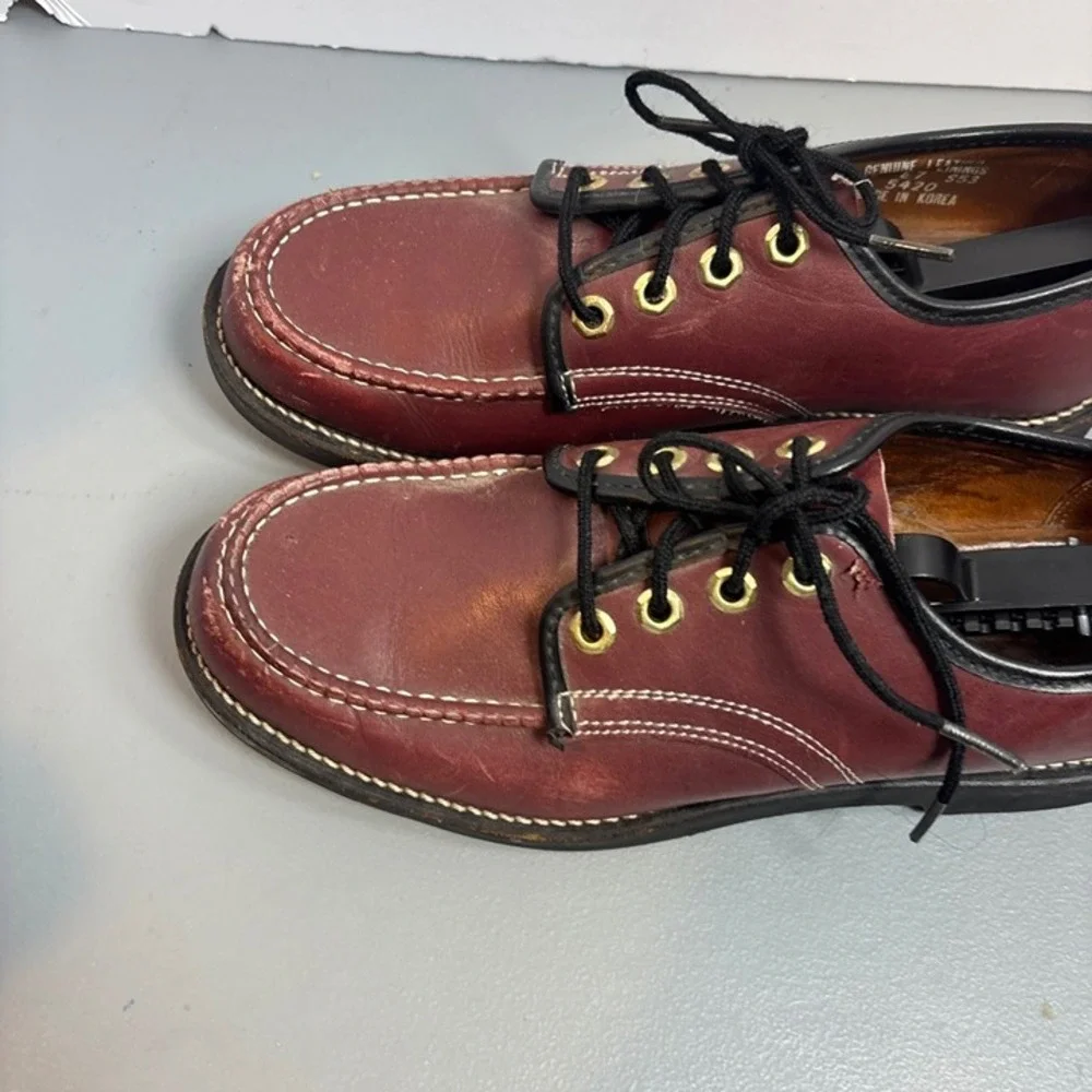 Vintage Moc Toe Oxford Shoes Mens 9D‎ Burgundy Leather Workwear Heritage Korea